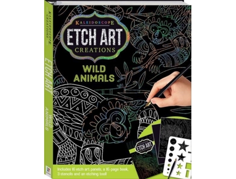 Livro kaleidoscope etch art creations: wild animals and more de hinkler books (inglês)
