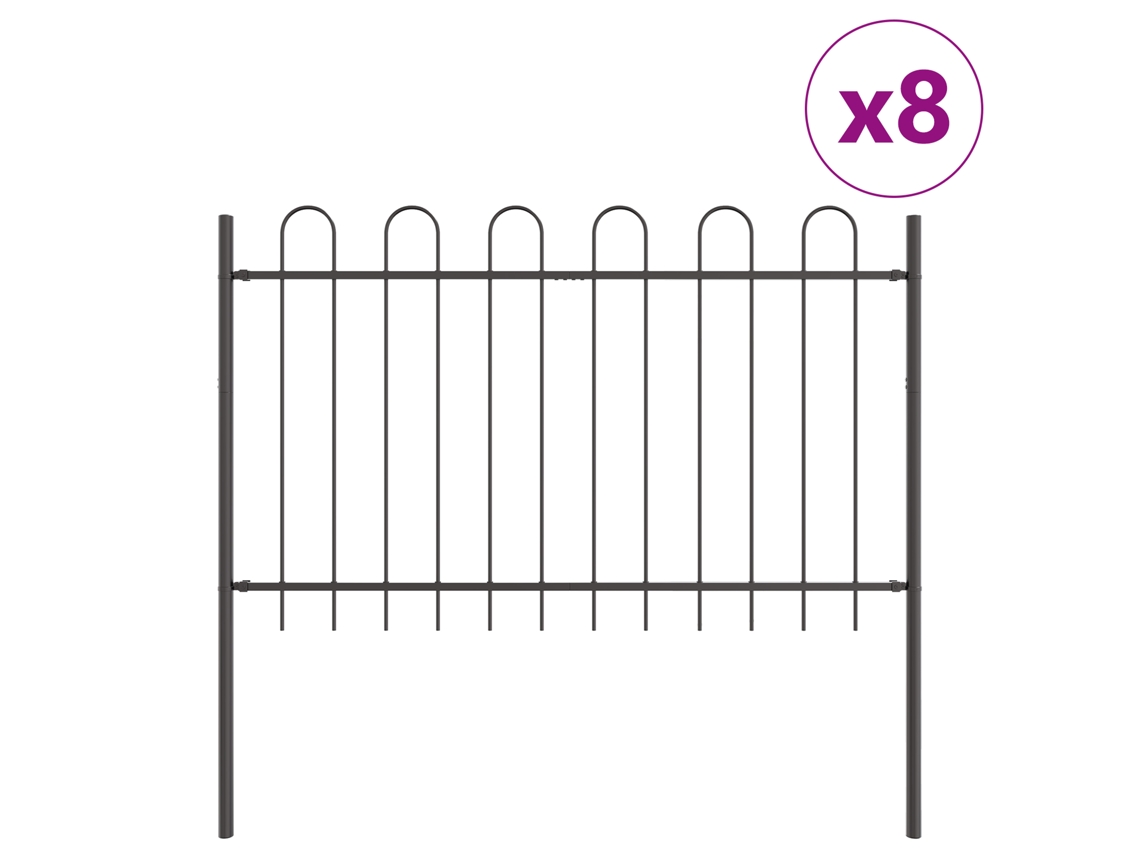 Conjunto 8 Cerca Para Jardim Vidaxl Cinzento Aço Revestido A Pó (13,6 X 1,2 M)