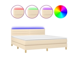 Cama Box Spring com Colchão e Led Tecido Cor Creme MAISON EXCLUSIVE (180x200 cm)
