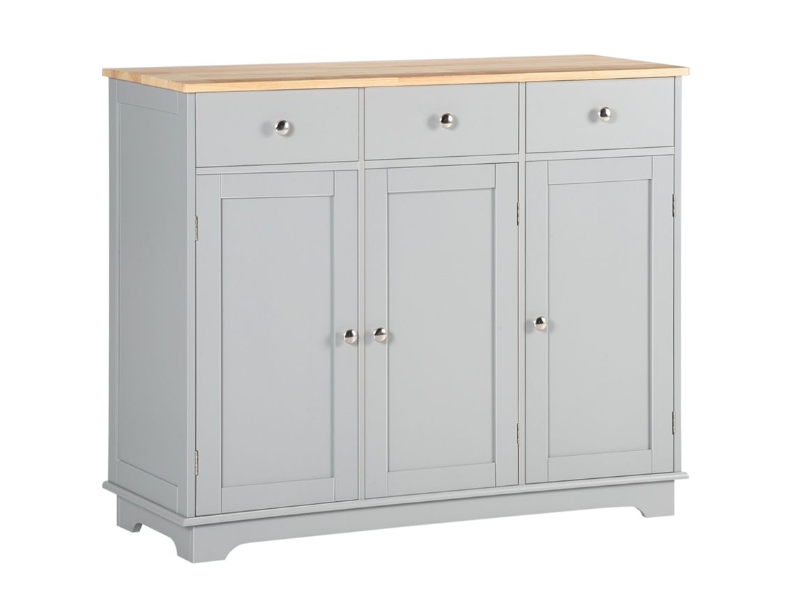 Aparador de Cozinha PROFESIA BOYANG com 3 gavetas, 3 portas, prateleiras ajustáveis, móvel auxiliar (101x40x85 cm) cinzento