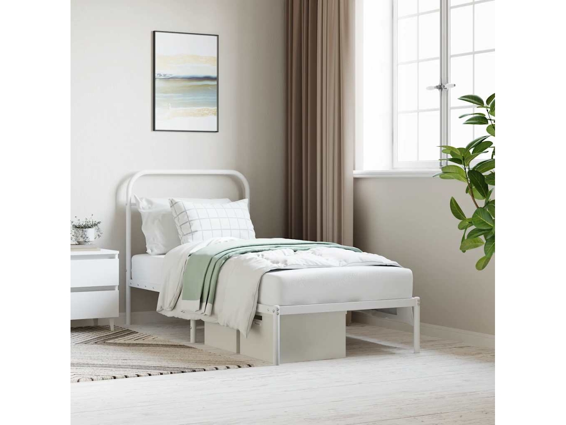Vidaxl Estrutura De Cama Com Cabeceira 90x190 Cm Metal Branco