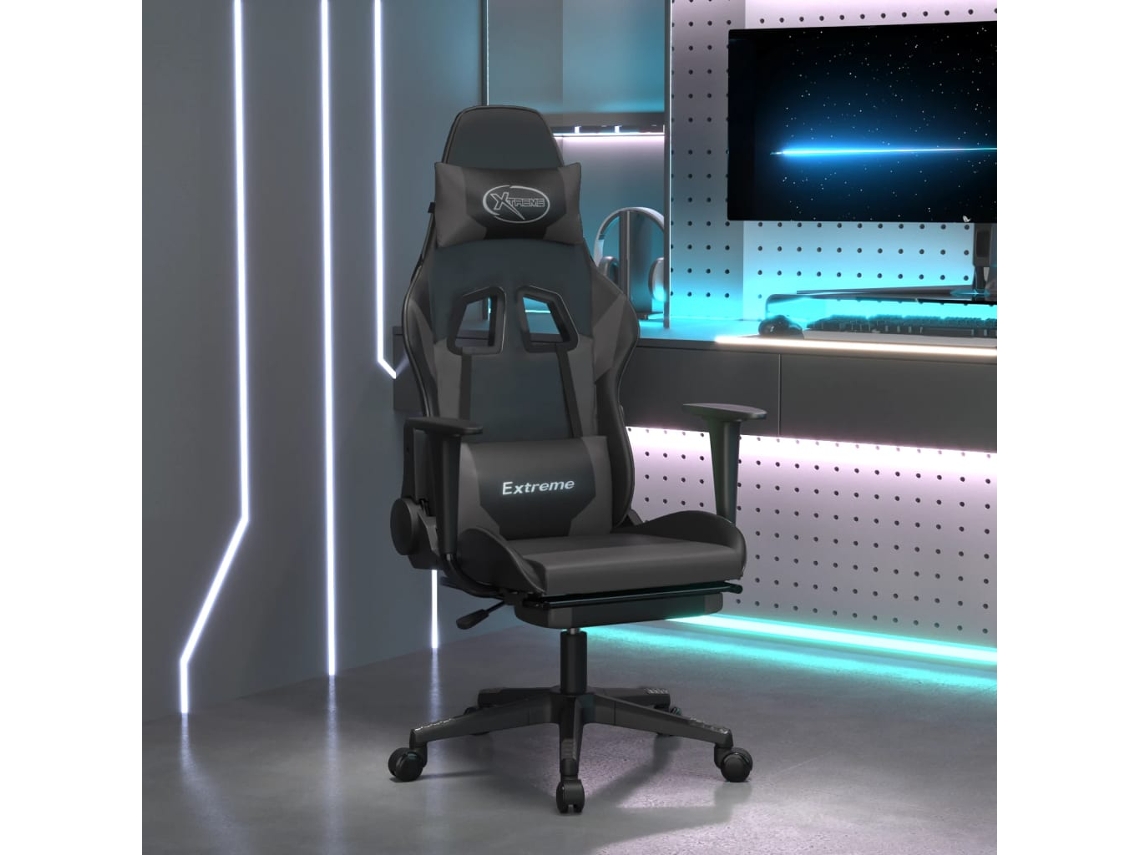 Vidaxl Cadeira Gaming C/ Apoio Pés Couro Artificial Preto E Cinza