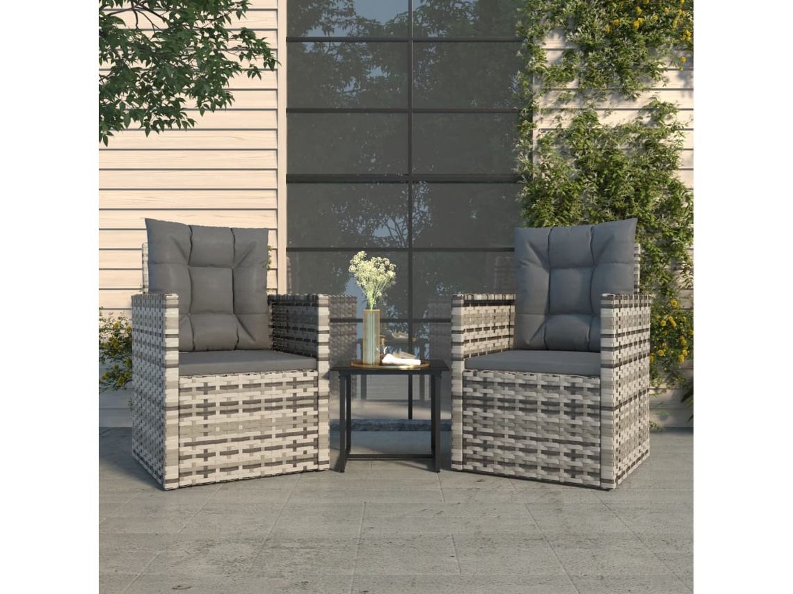Pcs Conjunto Lounge Exterior C/ Almofadões Vime Pe Cinzento Dkd Home Decor