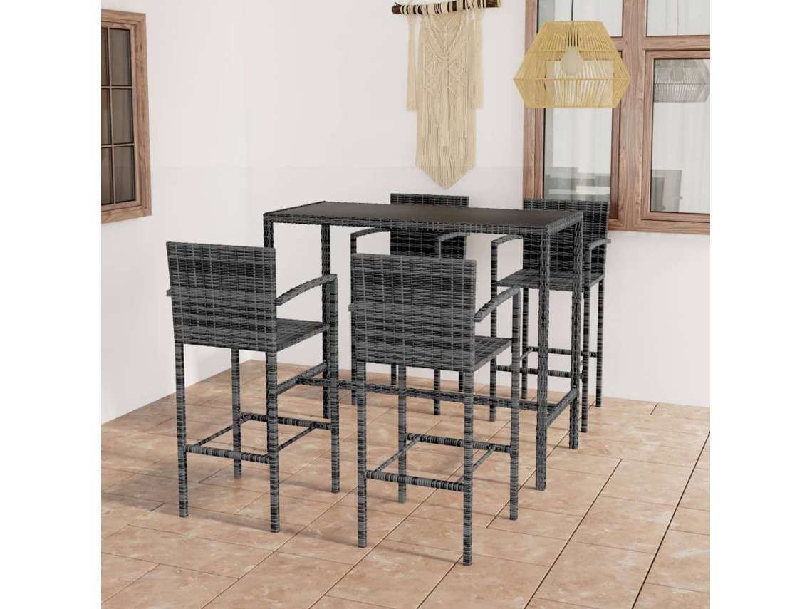 Vidaxl 5 Pcs Conjunto De Bar Para Jardim Vime Pe Cinzento