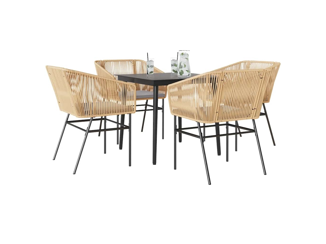 Vidaxl Conjunto Jantar Jardim 5 Peças Almofadas Vidro Vime Pe Castanho