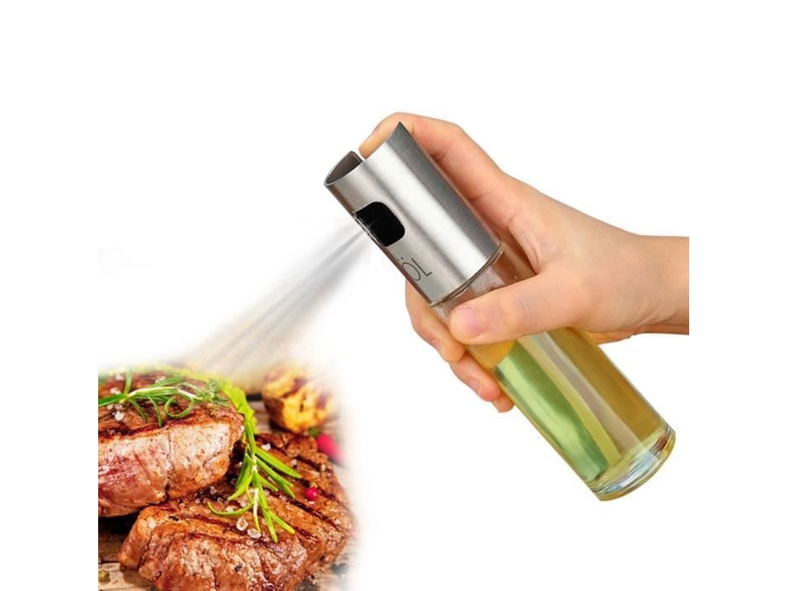 Frasco Spray Recarregável Para Óleo E Azeite, Em Aço Inoxidável E Vidro, 100 Ml, Para Grelhados