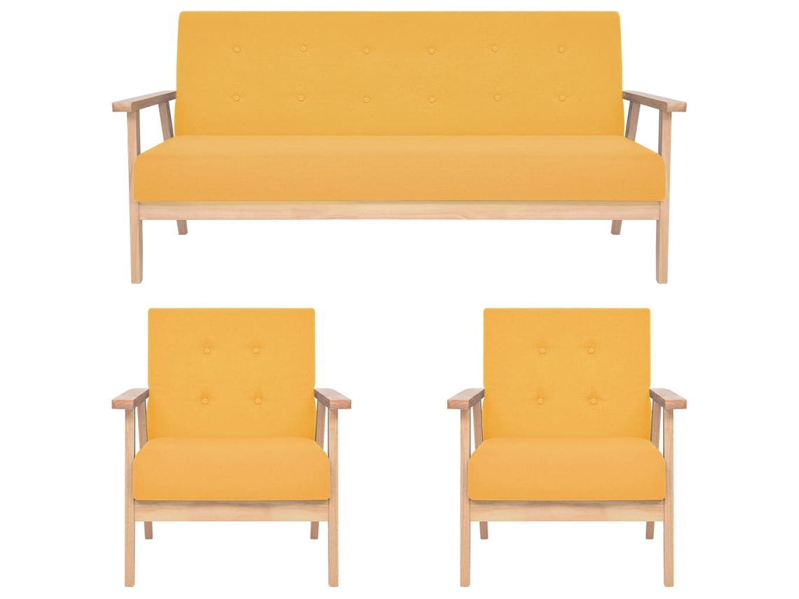 Vidaxl 3 Pcs Conjunto De Sofás Tecido Amarelo