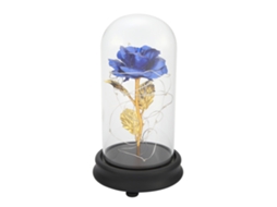 Rosa de Ouro 24k com Luz de Led e Base de Vidro Presente