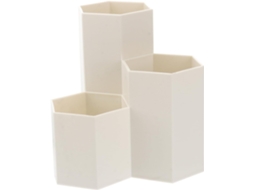 Porta Lápis Hexagonal Criativo, Em Plástico Ps Bege, Leve E Resistente A Arranhões, Ideal Mesas De Escritório E