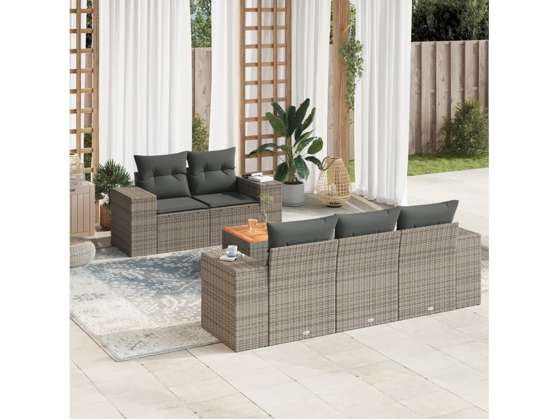 Vidaxl 6 Pcs Conjunto Sofás De Jardim Com Almofadões Vime Cinzento