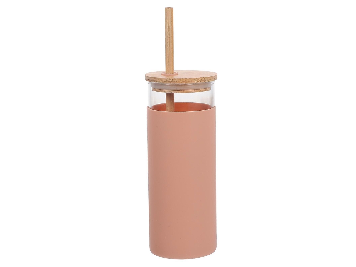 Copo De Vidro Com Tampa De Bambu E Canudo, Elegante E Reutilizável