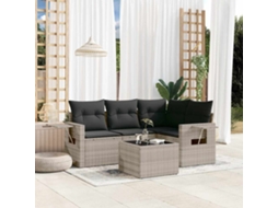 Vidaxl 5 Pcs Conj. Sofás Jardim C/ Almofadões Vime Pe Cinzento-claro