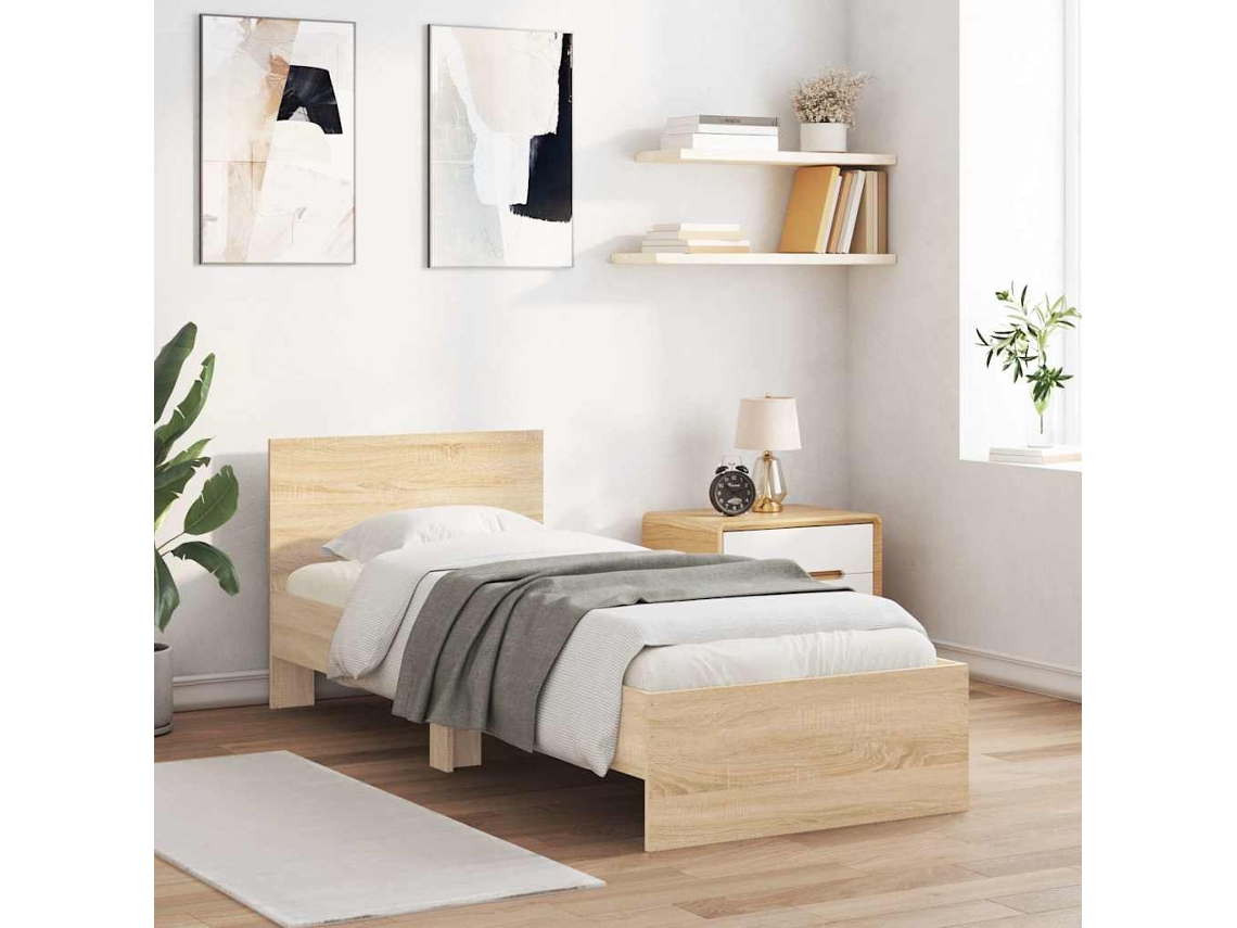 Vidaxl Cama Sem Colchão com Cabeceira 90x200 Cm Carvalho Sonoma