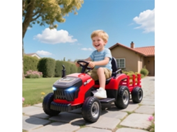 Trator Infantil Elétrico Vermelho 12v Com Reboque Removível, Velocidade Ajustável De 3 A 5 Km/h, Controle Remoto 2,4g E Dimensões 139x58x55 Cm