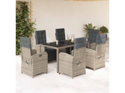 Vidaxl 7 Pcs Conjunto De Jantar P/ Jardim C/ Almofadões Vime Pe Cinza