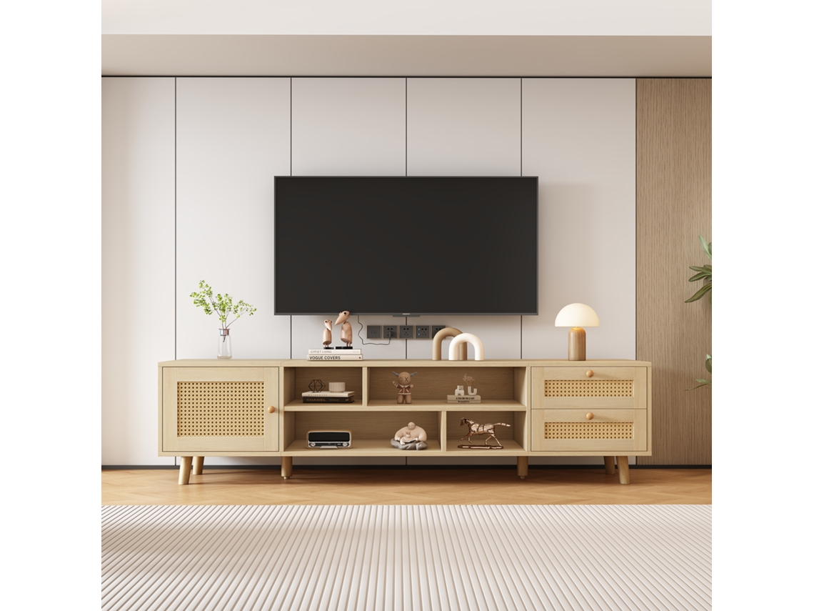 Móvel Tv Rattan Madeira Gestão Cabos 2 Gavetas VELTRIX