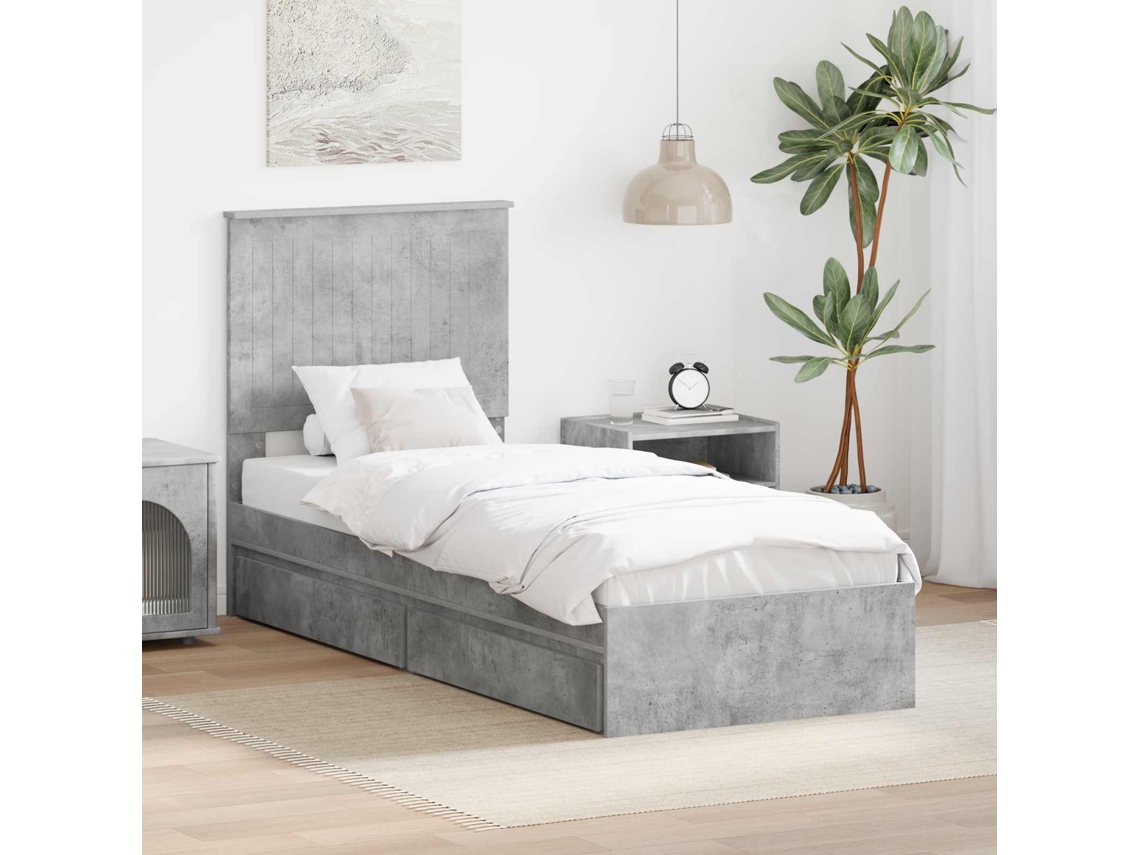 Vidaxl Cama com Armazenamento Cinzento 75 X 190 Cm Madeira Processada