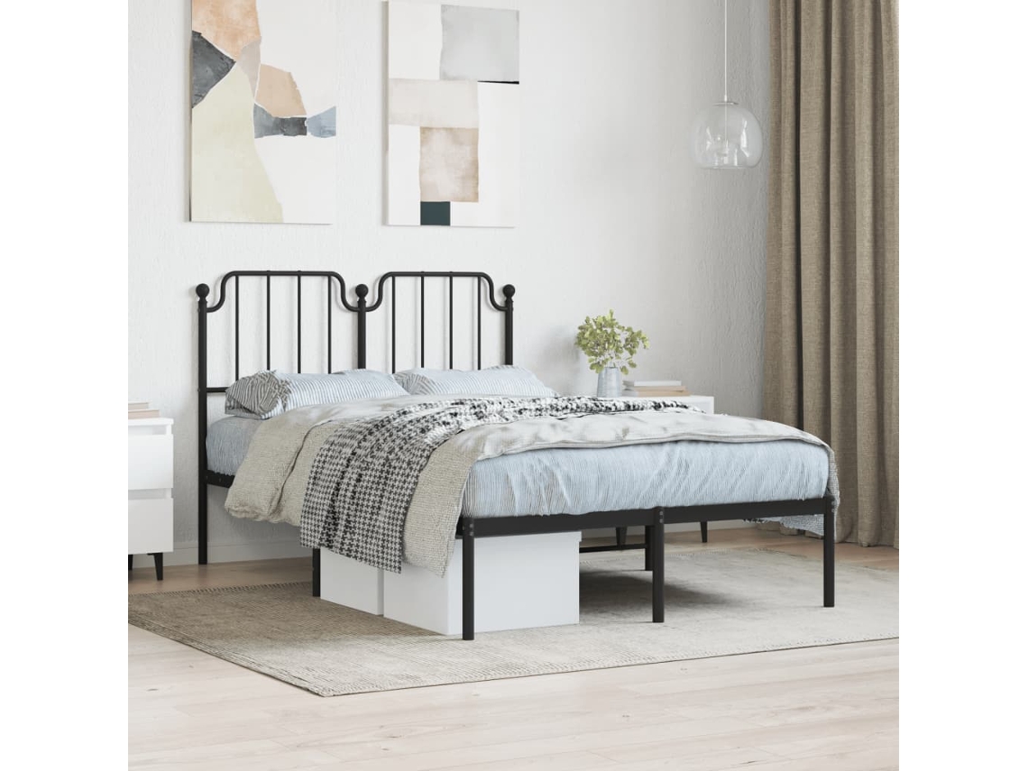 Vidaxl Estrutura De Cama Com Cabeceira 120x190 Cm Metal Preto