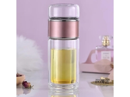 Botella De Chá De Vidro Boro-silicato De Doble Camada Com Infusor Portátil Para Chá Verde, Branco E Floral 420ml Oro Rosa