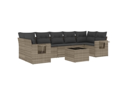 Conjunto de 8 Sofás Jardim com Almofadões Vime Pe Cinzento Claro MAISON EXCLUSIVE (8 pcs)