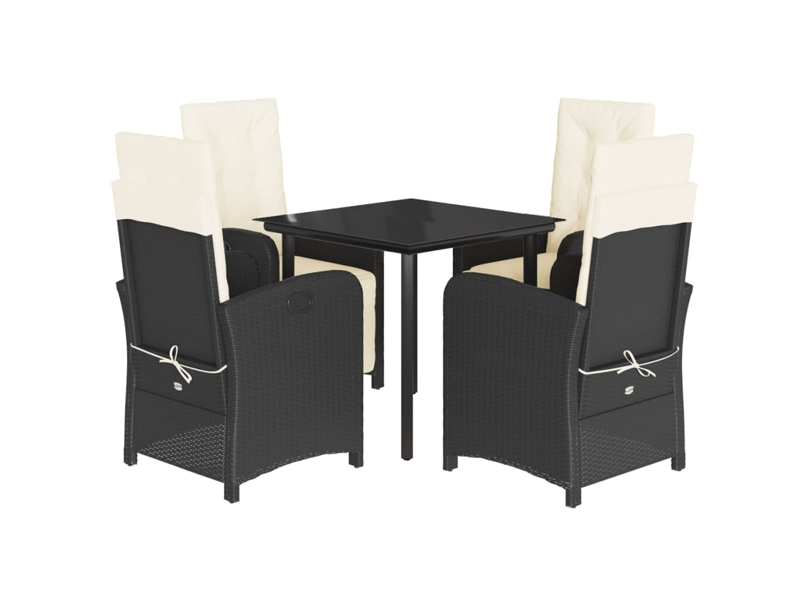 Conjunto de 5 Jantar para Jardim com Almofadões Vime Pe Preto MAISON EXCLUSIVE