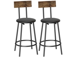 Conjunto 2 Bancos De Bar Com Encosto E Apoio Pés, Estofados Em Pu, 41x47x92 cm, Confortáveis Para Cozinha E Bar, Preto