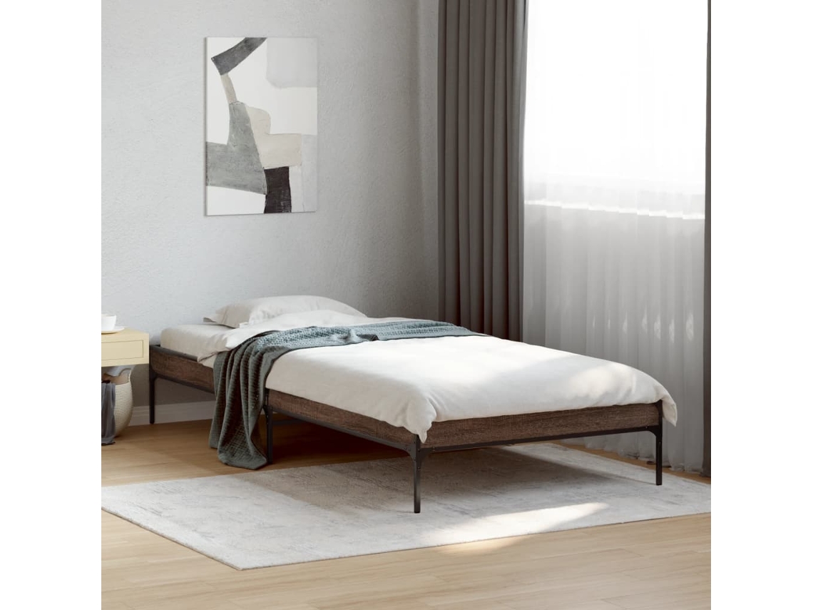 Estrutura De Cama Derivados De Madeira/metal Carvalho Castanho