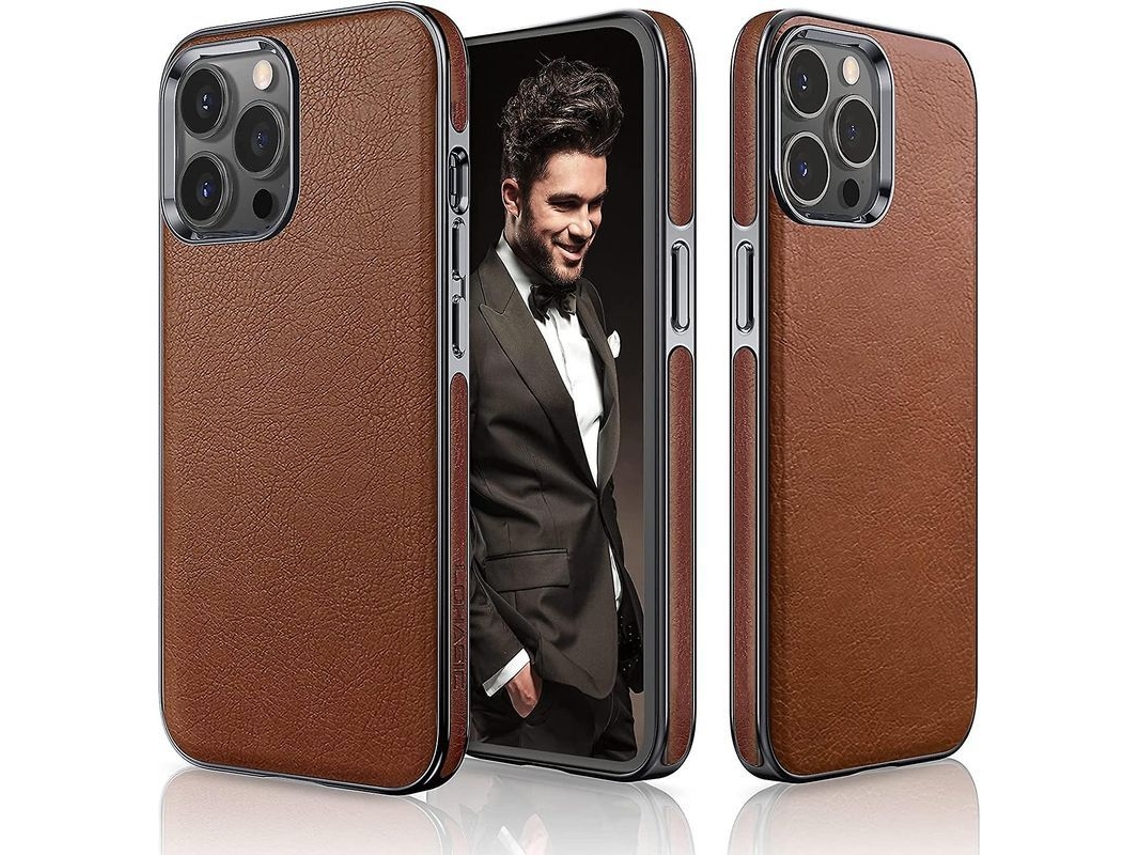 Capa para Iphone 13 Pro Max, Slim, Clássica, de Couro Vintage Marrom, Proteção de Câmera e Tela