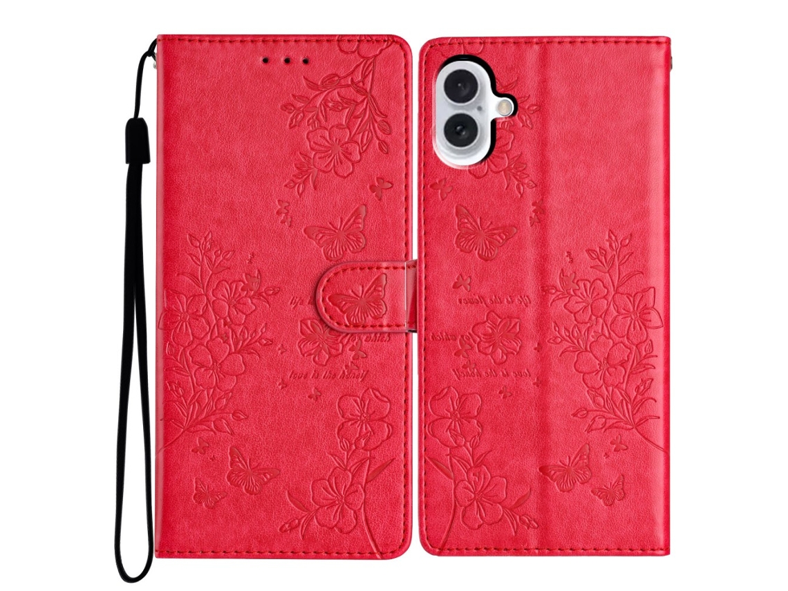 Capa Em Couro Pu, Com Suporte Para Apple Iphone 16 Plus Cor Vermelho