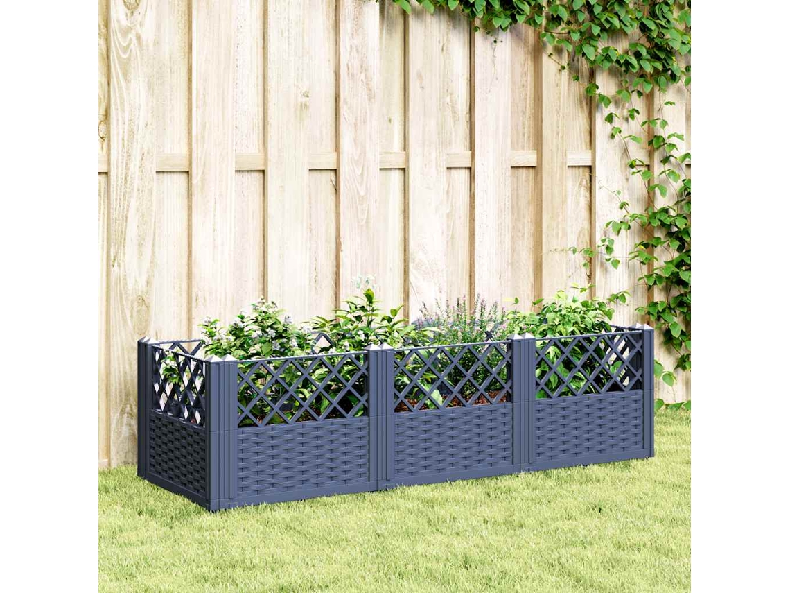 Vidaxl Vaso/floreira De Jardim C/ Estacas 123,5x43,5x43,5 Cm Pp Cinzento Azul