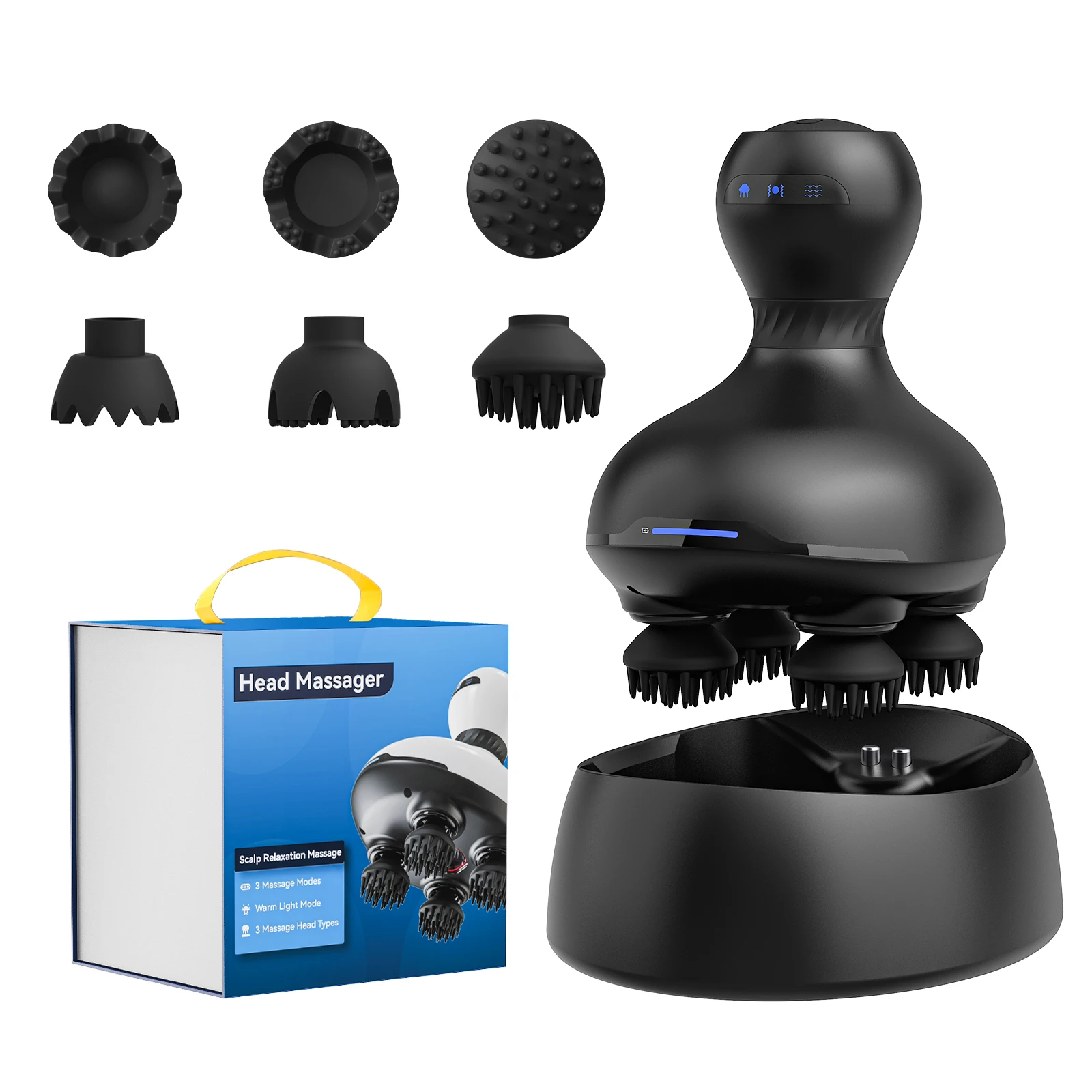 (preto) Massageador De Couro Cabeludo Microelétrico Com Função De Amassamento E Amassamento, Portátil E Com Função 3d