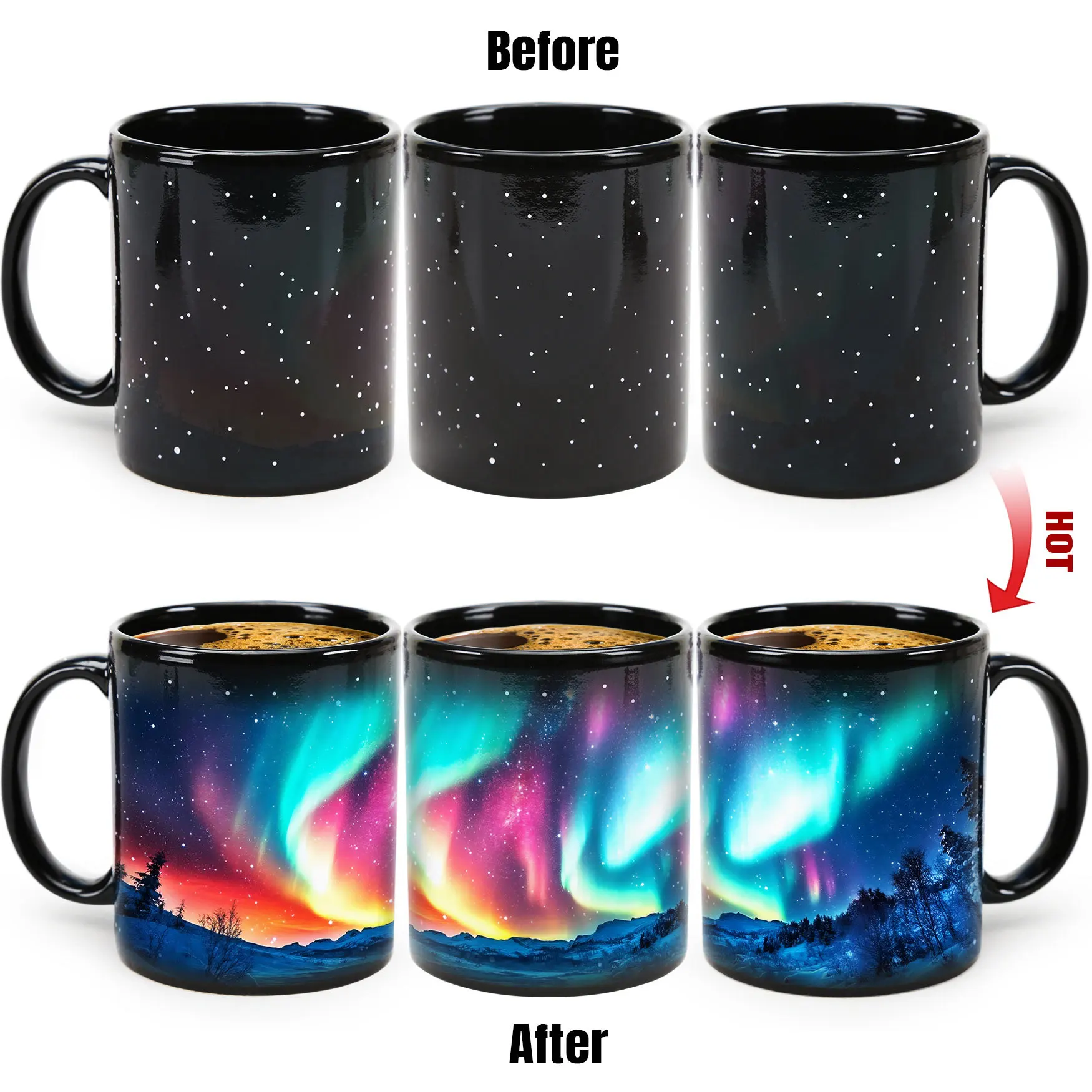 Caneca de Cerâmica com Mudança de Cor Sensível À Temperatura, Série Aurora Boreal , para Uso Doméstico. MDUG (estilo B, 330 Ml)