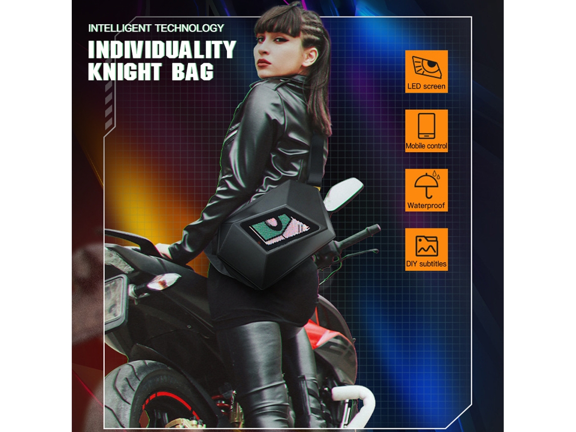 Bolsa de couro Mali com capa dura, para moto, com led, transversal de ombro, iluminada