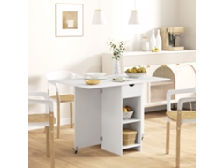 Mesa Dobrável Móvel Branca 114,5×70×75cm Uma Gaveta E Prateleiras Abertas Para Espaço Pequeno