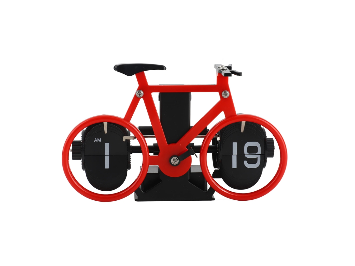 Baok-reloj de mesa flip vintage forma de bicicleta mecânica operado por engrenagens para oficina hogar rojo