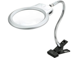 Lupa De Mesa Com Iluminação Led 2,25x/5x, Tubo Metálico, Luminária De Leitura Com Luz Led E Clipe. Aquaforge