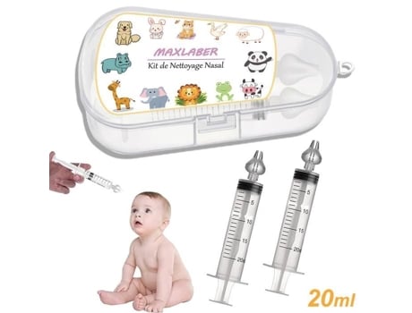 Seringa Nasal para Bebê, Aspirador Nasal Sem BPA, Seringa Profissional, Irrigador Nasal para Bebê, Pacote com 2, 20 ml, Portátil, com Caixa Fotopro