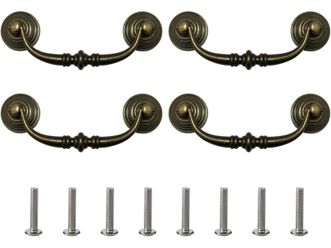 Conjunto De 4 Puxadores Centrais Robustos Em Estilo Antigo Para Aparadores, Armários E Guarda Roupas