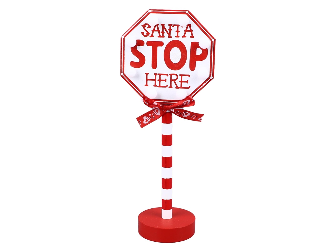 2026 adorno de Natal Santa Stop Here com Led, Chapéu para Árvore de Metal e Madeira Sólida, 12x8x30.5cm, Vintage