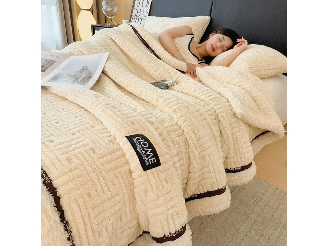 Manta de Lã Macia e Fofa para Outono Inverno Colcha Quente Respirável Sofá cama Sala Estar Artigos Têxteis o L