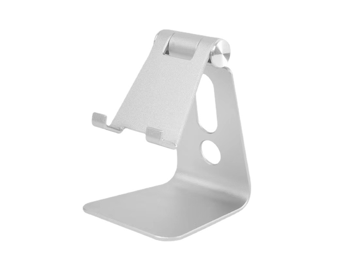 Suporte Ajustável para Celular, de Mesa em Alumínio com Base Antiderrapante e Porta Carregamento Prática, Prateado AQUAFORGE