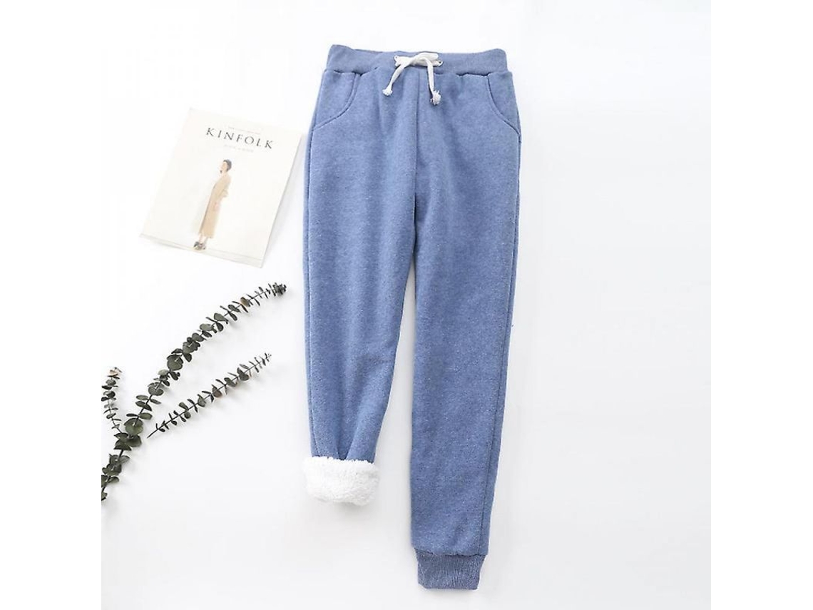 Calças de Moletom Feminino Inverno Acolchoado Sherpa com Cinto de Corda e Bolso Lateral | S/MARCA