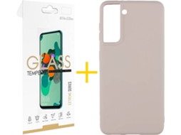 Capa e Película de Vidro Samsung S21 SKYHE Silicone Líquido Rosa