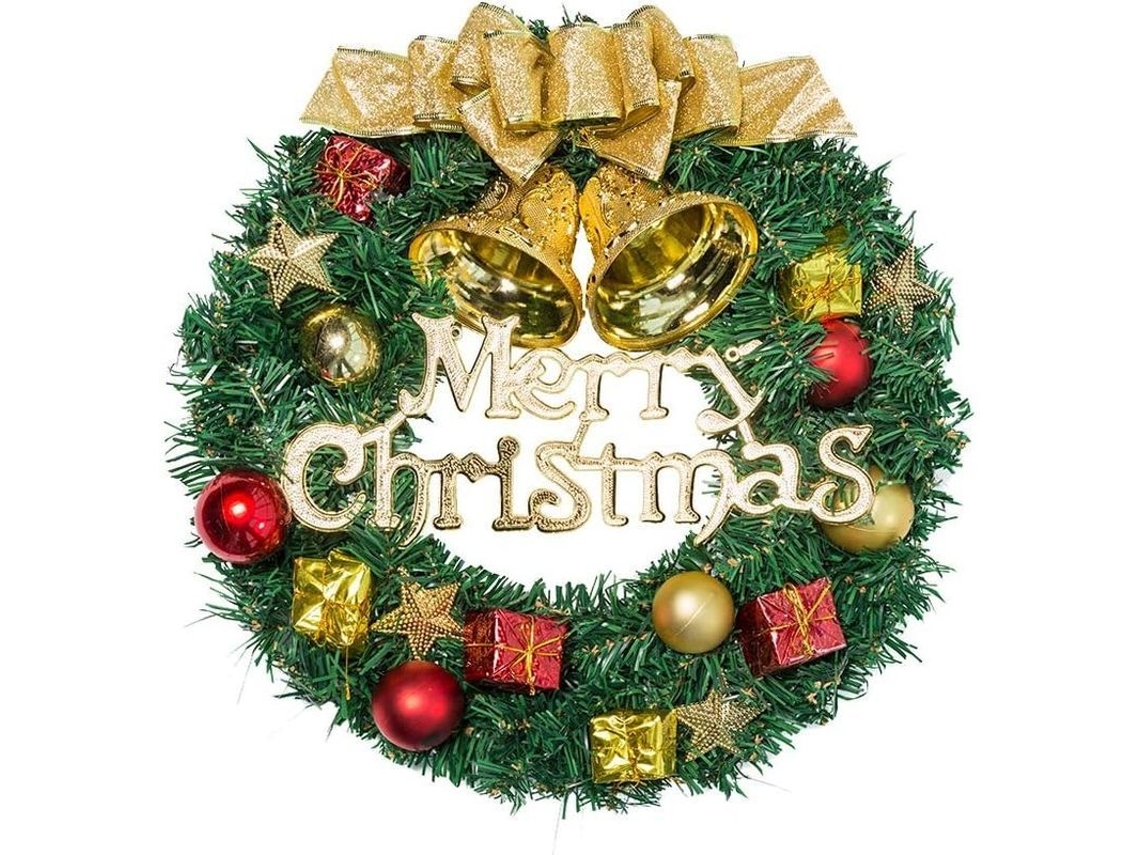 Guirnalda De Navidad Artificial De Pino De 13 Pulgadas Con Laço, Sinos Y Venado Para Decoración Interior Y Exterior