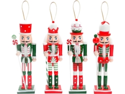 Conjunto De 4 Peças De Quebra Nozes De Madeira, Soldados, Vermelhos E Verdes, Com 12 Cm De Altura. Decorações De Natal Em Miniatur Aquaforge