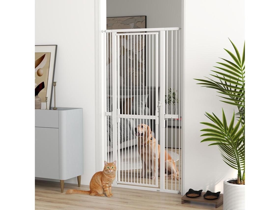 Porta Para Pets Cães E Gatos, 180 Cm De Altura, Ajustável De 76 A 104 Cm, Sistema De Encaixe Por Pressão, Na Cor Branca