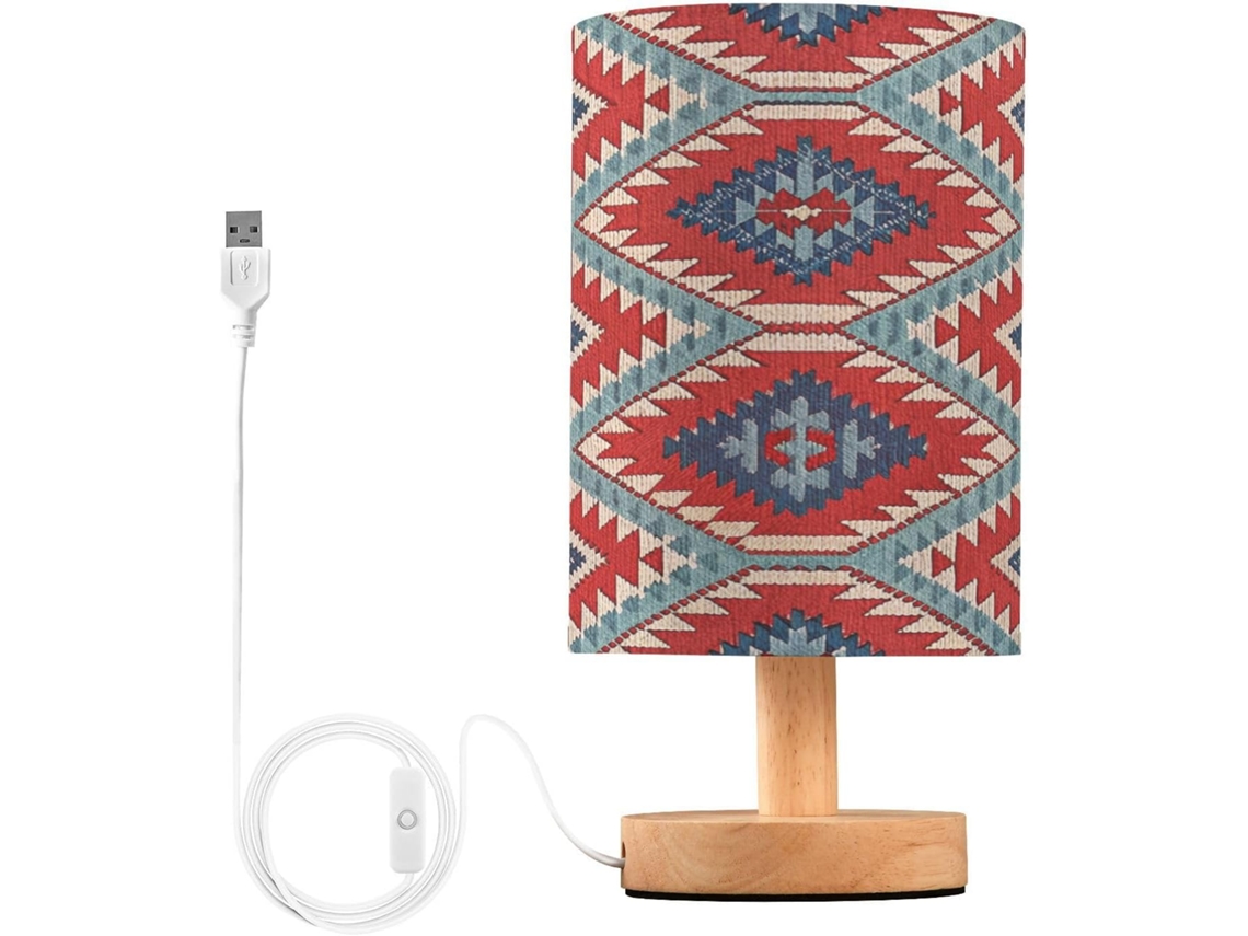 Abajur De Cabeceira Com Estampa Étnica Para Quarto, Portas De Carregamento Usb C, Luminária De Mesa Cabeceira, Luminária