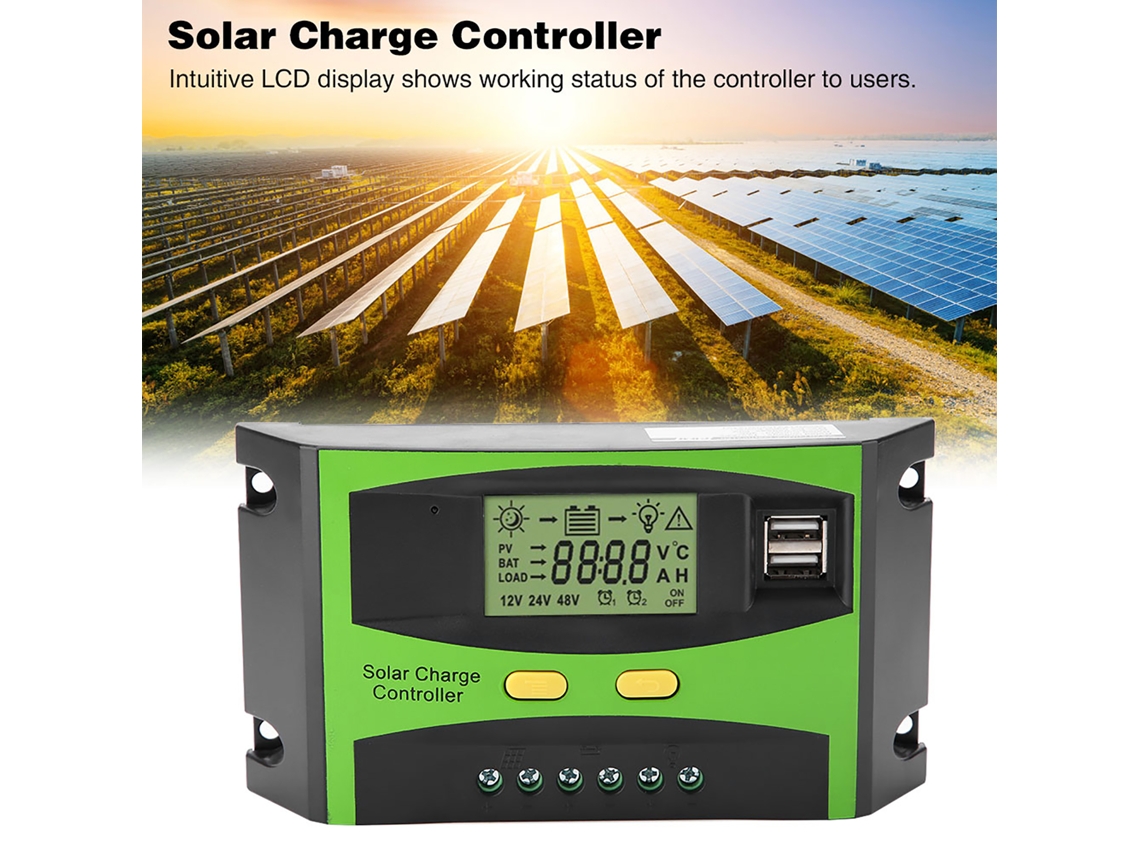Controlador De Carga Solar Dual Usb Laxiscreed Com Lcd, 12v/24v 20a, Regulador De Energia