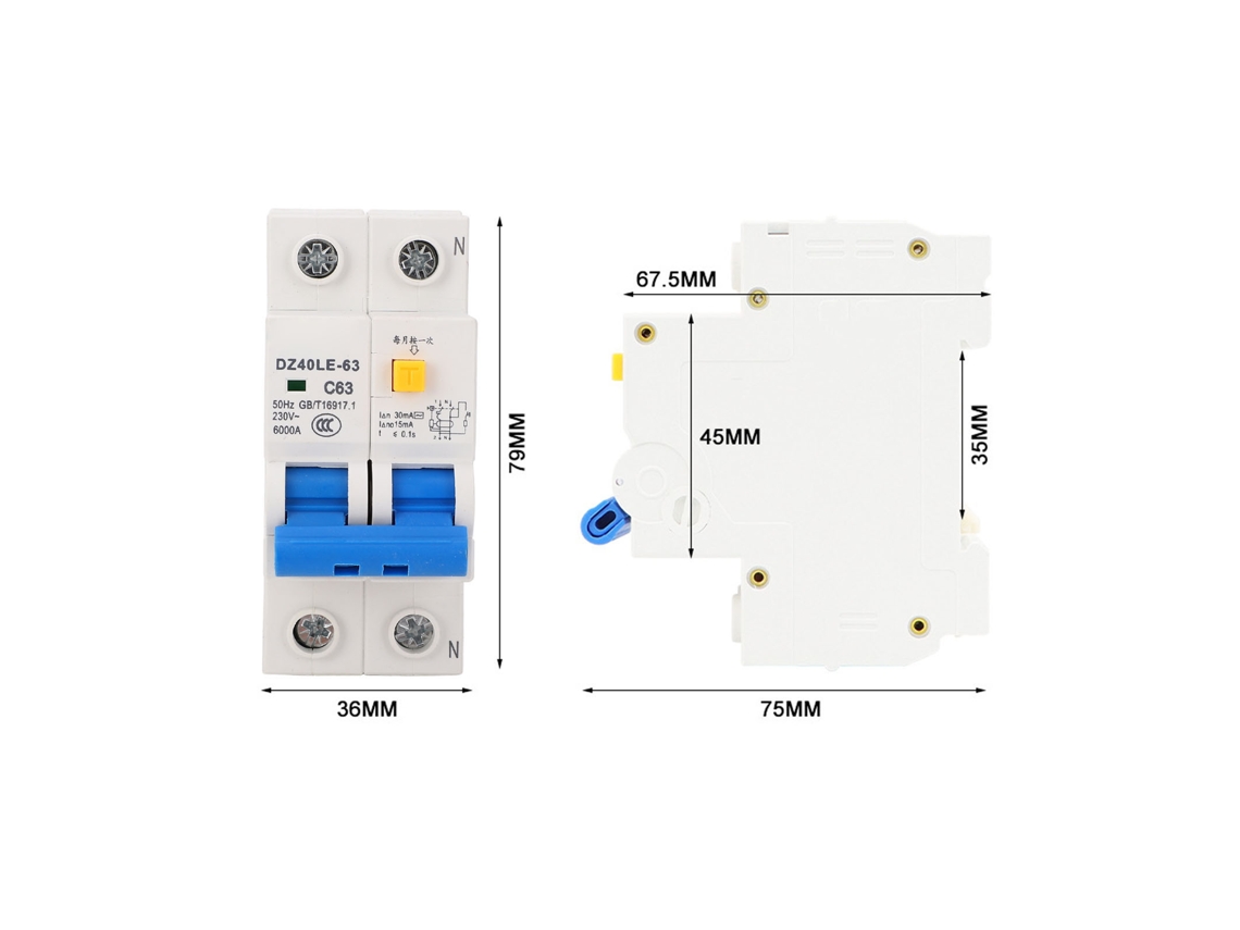 Interruptor Diferencial Residual Laxiscreed Com Duplo Punho Para Montagem Em Carril Elétrico