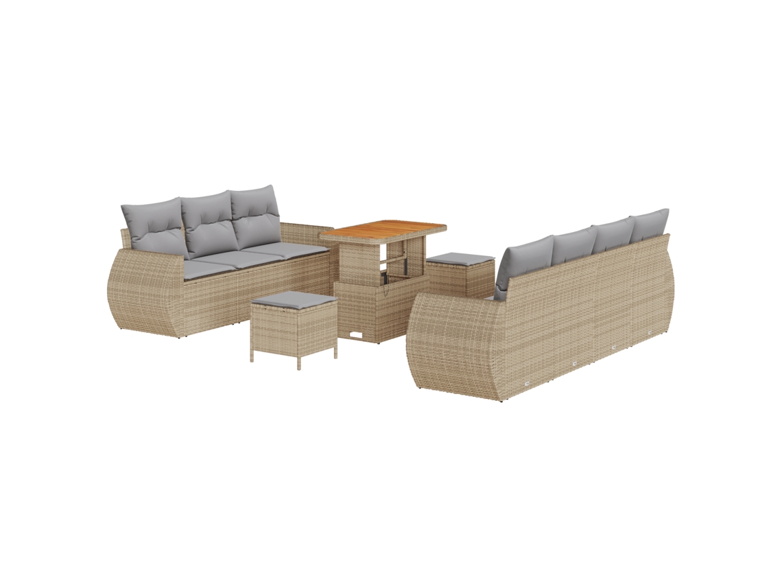 Conjunto De Sofá De Jardim Vidaxl Bege Vime Pe (90 X 55 X 71 Cm)